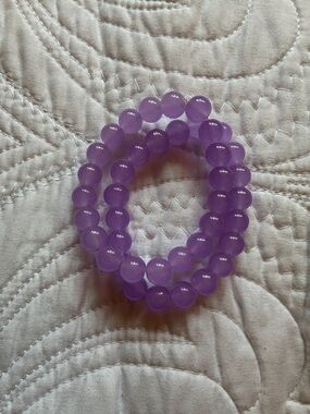Natural Purple Lavender Jade Round Beaded Elastic Bracelet Set